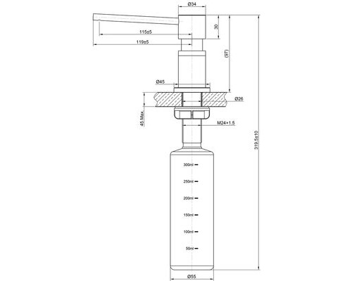 LM8203LGN EXPERT Дозатор для жидких моющих средств врезной, увеличенная высота 97мм, нерж.сталь/пластик, СВЕТЛОЕ ЗОЛОТО НАНО LEMARK