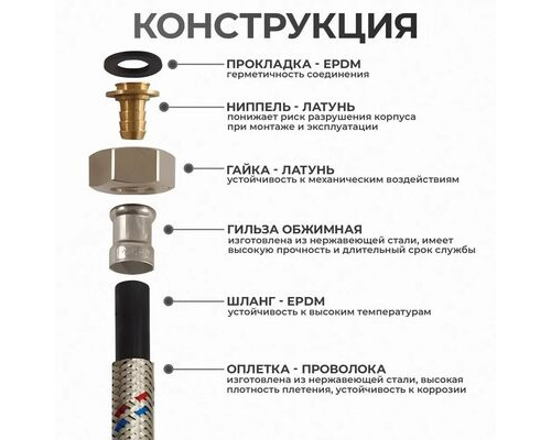 Подводка вода ЭЛКА ГИГАНТ d19, 1/2" г/г, 100см.