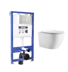 Инсталляция HOLLER MQ100 (комплект 3 в 1) + Унитаз подвесной безободковый HOLLER WALL,белый  + Клавиша смыва HOLLER MSE, матовый хром