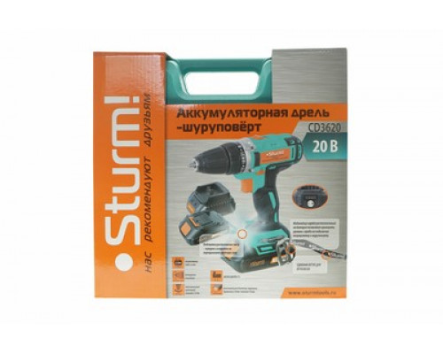 CD3620 Дрель аккумуляторная Sturm!, 20 В, 1BatterySystem, 2 акк., 2,0 Ач, кейс
